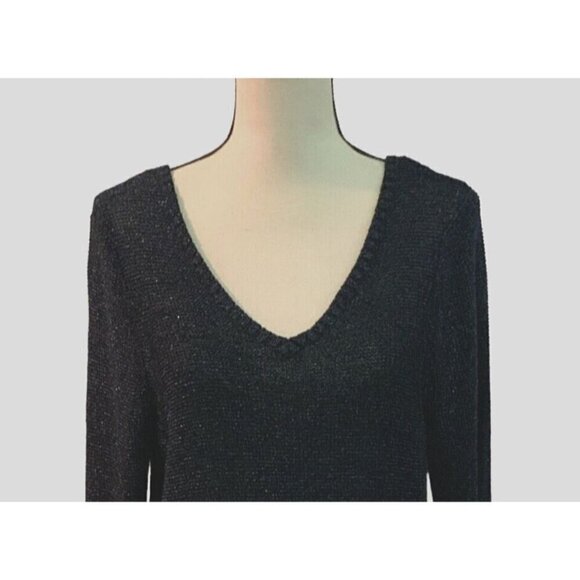 Davina Womens Elegant Sparkle V Neck Back Sweater Size M Blue Long Sleeve - Picture 6 of 12